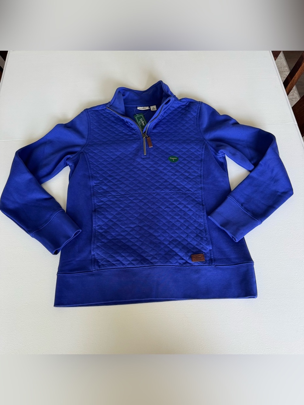 L.L. Bean New Quilted 1/4 Zip Pullover Bright Sapphire Blue Small Long Sleeve